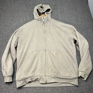 Vintage Carhartt Hoodie Jacket Sherpa Lined Men Large Gray Distressed Grunge